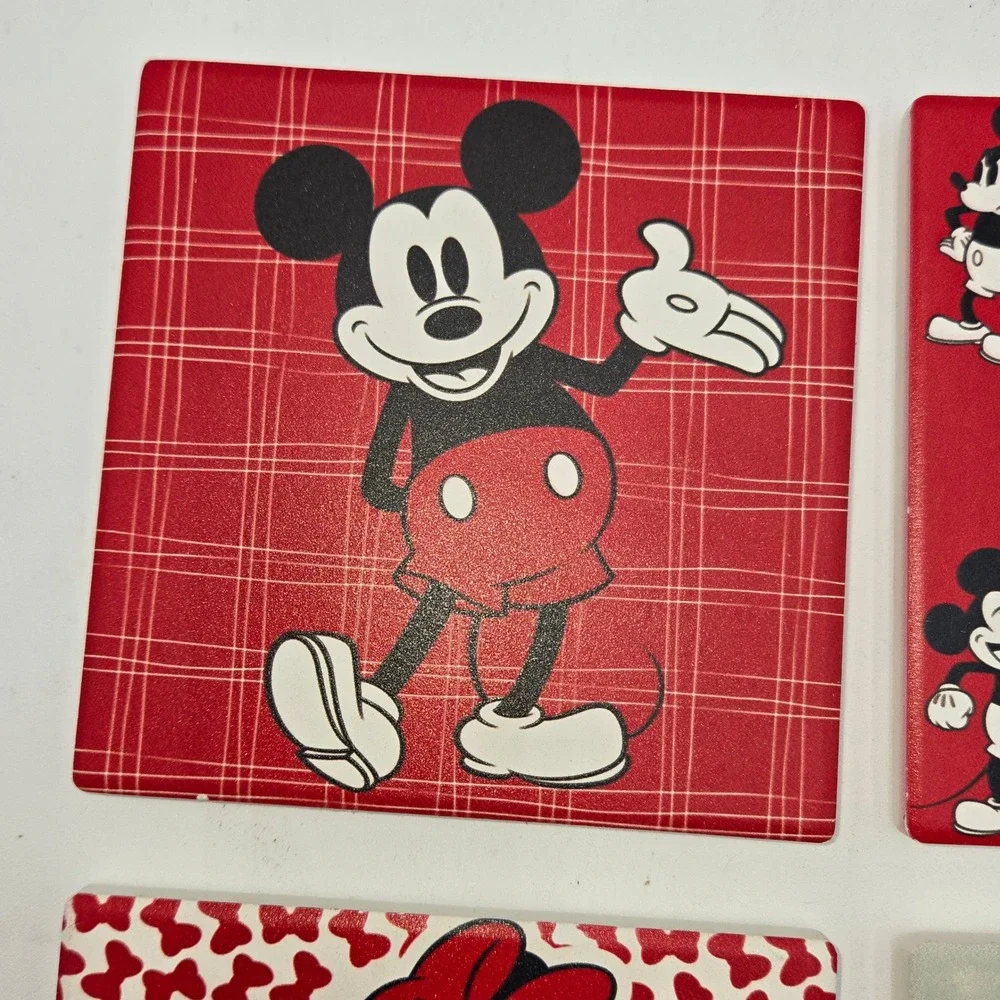 Disney Mickey Minnie Mouse‎ Ceramic Coaster Set of 4 Red Cork Backing